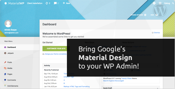 WordPress插件-Material WP V0.0.52汉化版已更新-倾尘SEO 更改WordPress管理界面 Material Design RTL支持-32IU